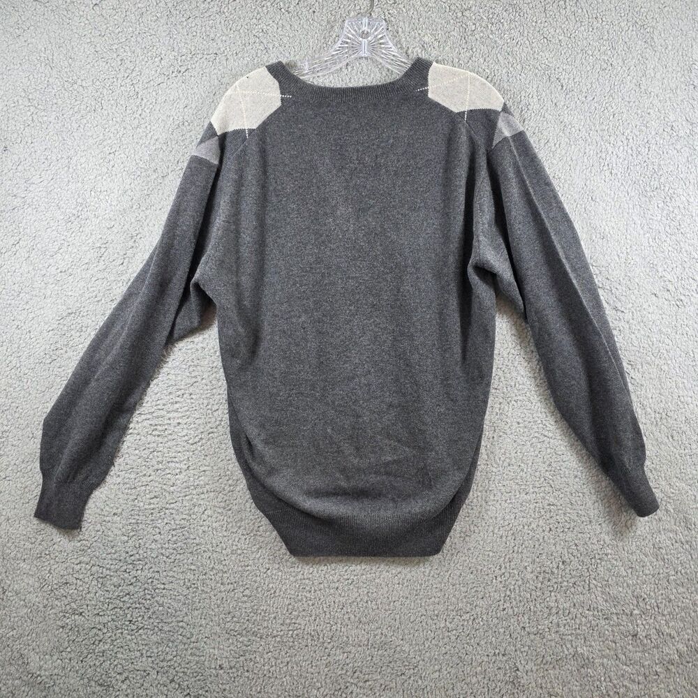 NWT Erdos 100% Cashmere Men's Gray Argyle Vneck Sweater Size XL / 44 FLAWS - Picture 6 of 12
